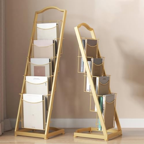 Durable Metal Floor Literature Stand with 4/5 Pockets, Stylish Magazine Rack for Public Spaces, Hotels & Hospitality, Perfect for Brochures and Pamphlets Display