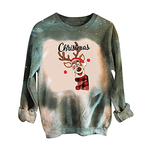 QWUVEDS Suéter perezoso para mujer, de otoño, de Navidad, de manga larga, con cuello redondo, con capucha, forrada, verde, S Cover