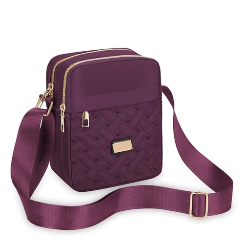 Women Oxford Cloth Crossbody Bag Embroidery Multi-Zipper Shoulder Bag Adjustable Strap Crossbody Bag Suitable for Travel
