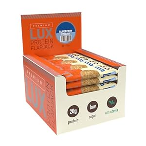 Premium LUX Protein Flapjack Bars – High Protein, Low Sugar Snack – Bodybuilding Warehouse – Blueberry Yogurt (24 x 75g)