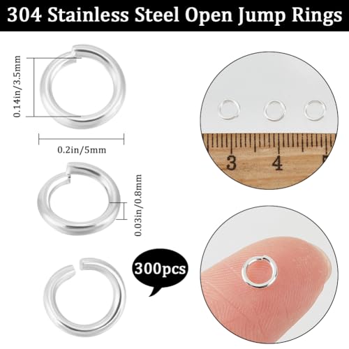 Beebeecraft 1 Box 300Pcs 5mm Single Loop Jump Rings Stainless Steel Silver Open Jump Ring O Connectors for Jewellery Making Bracelets Necklace Supplies DIY Craft - Image 2
