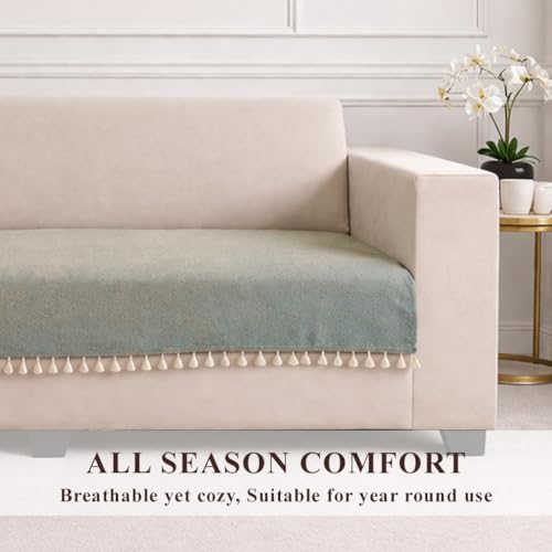 Image of STITCHNEST Jute Sofa Cover - Silk Brown, 24x30 Inch | Soft Textured Fabric with Tassel| Sofa for Living Room Decor