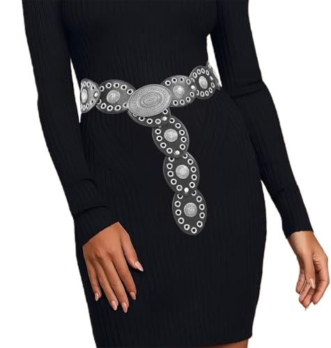 Western Wide Disc Genuine Leather Belts Cowgirl Boho Belt for Dress Jeans