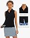 Stelle Women's Sleeveless Golf Polo Shirts UPF 50+ Collared V Neck Dry Fit Lightweight Workout Tennis Tank Tops (Black, L)