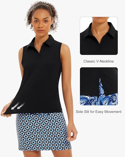 Stelle Women's Sleeveless Golf Polo Shirts UPF 50+ Collared V Neck Dry Fit Lightweight Workout Tennis Tank Tops4