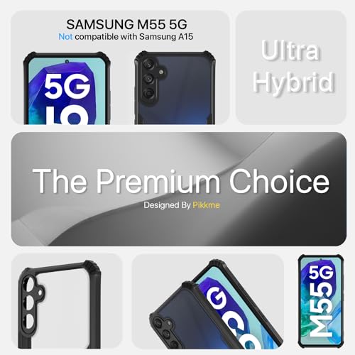 Image of Pikkme Back Cover | Crystal Clear Transparent Back | Ultra Hyrbid | Full Camera Protection | Raised Edge | Bumper Back Case for Samsung Galaxy M55 5G / M55s 5G / F55 5G (Black)