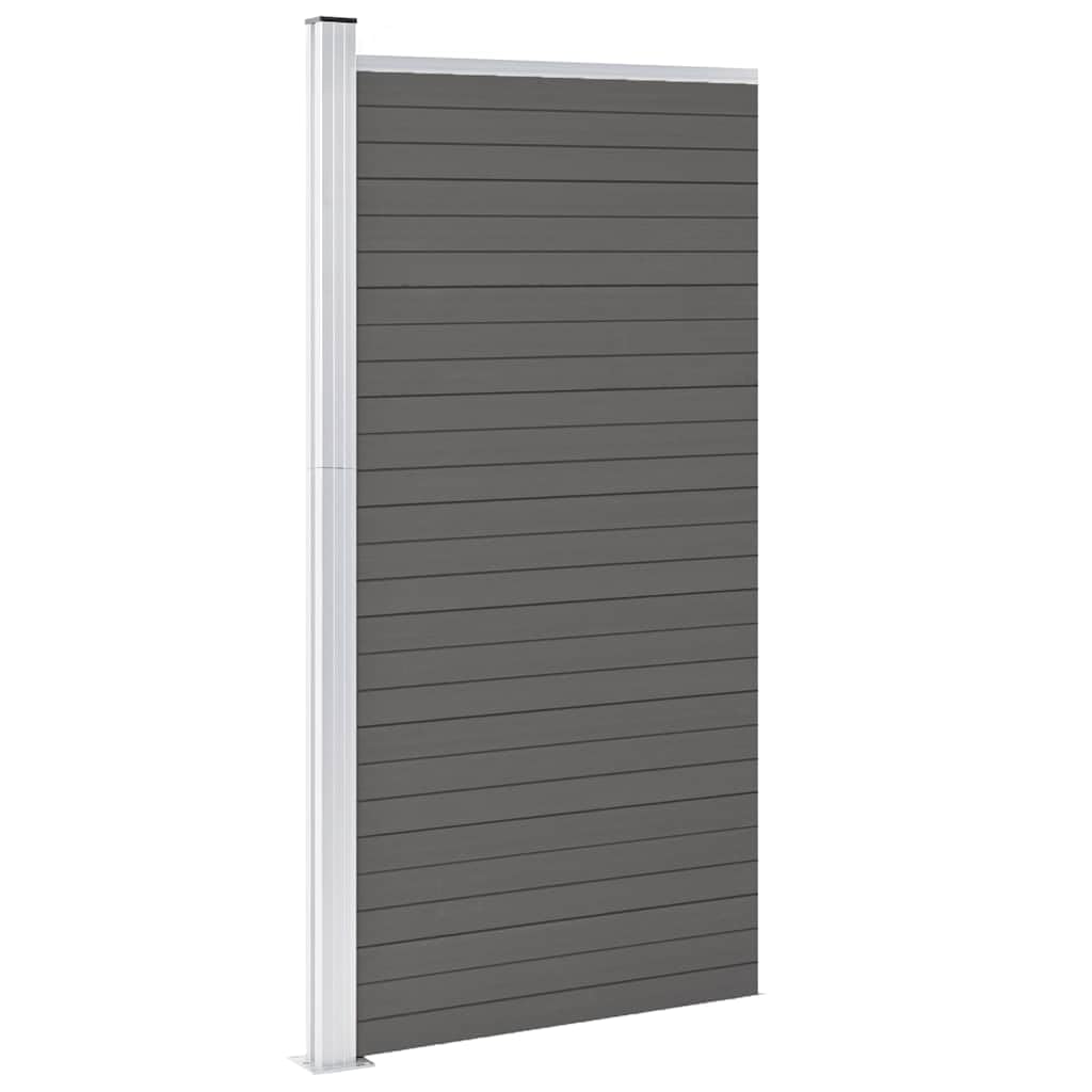 WPC Zaunpaneel Grau 95x186 cm Sichtschutzzaun mit Holzmaserung, Aluminium-Oberprofil, Baukastensystem für einfache Montage, multifunktionale Stahlfüße mit Ankerschrauben,