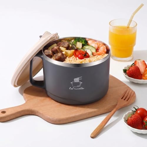 1700ml Heat-Insulated 304 Stainless Steel Ramen Bowl with Phone Holder Lid – BPA-Free, Portable Lunch Bowl for Camping, RV, Hiking, Office & Travel (Gray) image 5
