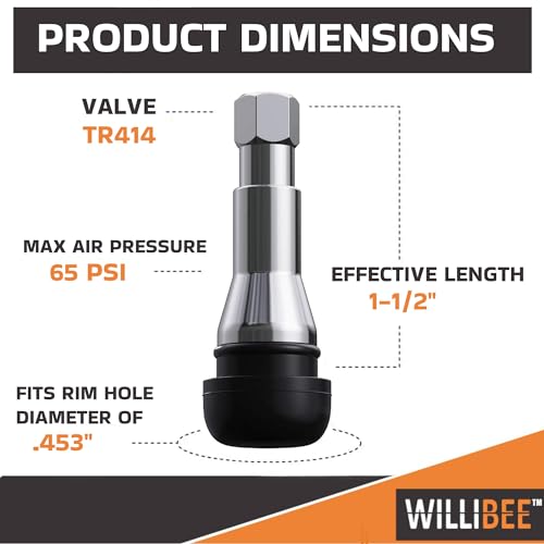 Image of WILLIBEE TR414 Tyre Valve Stem - EPDM Rubber Tubeless Tire Valve Stem for Car (CTR414-5Pcs)