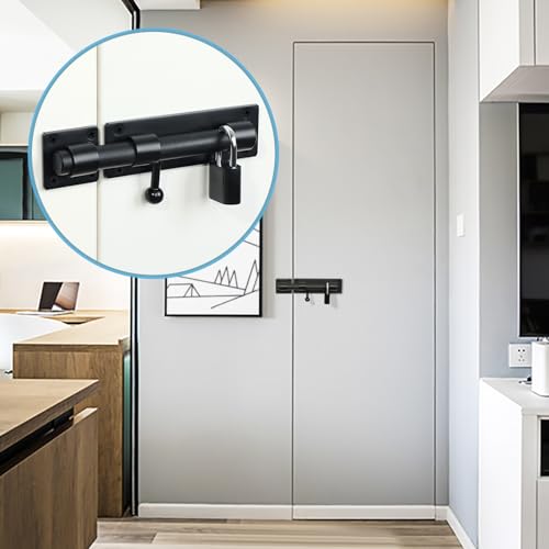 SAYAYO Slide Gate Latch Bolt Safety Door Lock with Padlock & 4 Keys Heavy Duty Solid SUS304 Stainless Steel Matte Black - Image 2