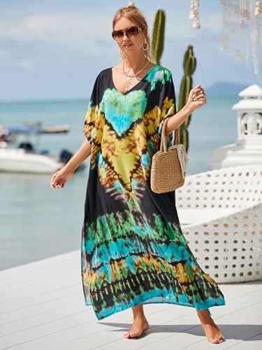 Image of Kaftan Dresses for Women Plus Size Bathing Suit Cover up Caftan Maxi Beach Dresses