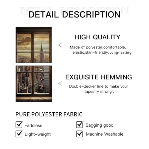 Tapiz decorativo de pared MULERN con diseño artístico de ventana y ladrillo, 150x130 cm 6