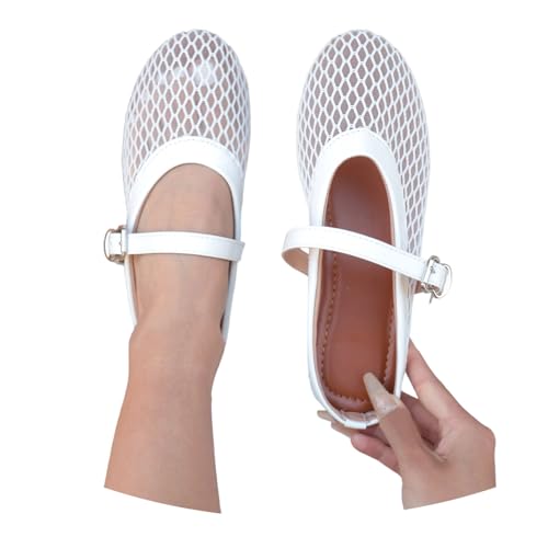 Zapatillas de Ballet Informales para Mujer con diseño y cómodo para Uso Diario en Temporada Primavera otoño (White-1, 37)