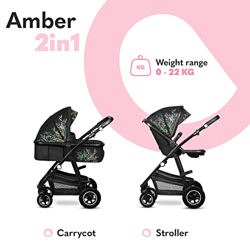 LIONELO Amber Kinderwagen 2 in 1 Kombikinderwagen, Kinderwagen Set mit sportlichen Sitz und fester Babywanne, Tasche, Moskitonetz, Abdeckung Regenblatt (DREAMIN)