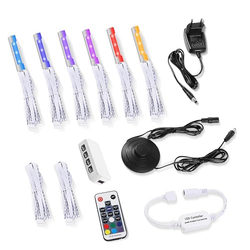 LABOREDUCER Illuminazione a LED per bordi in vetro, set da 6 luci da pavimento in vetro RGB con telecomando, illuminazione cambia colore per armadio con interruttore a pedale, illuminazione per