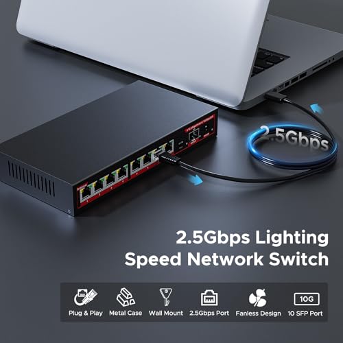 8 Port 2.5G Unmanaged Ethernet Switch with 10G SFP+ Slot, 60Gbps Switching Capacity Network Switch, One Key VLAN| Plug & Play |Fanless |Metal |Wall Mount, Compatible with 100/1000/2500Mbps - Image 3