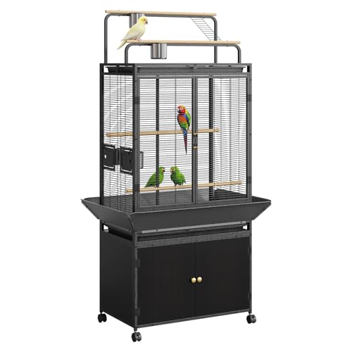 FinerFurnis Rolling Bird Cage with Play Top & Storage
