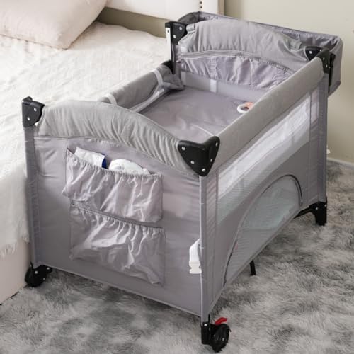 Amazon.co.jp: Simpolu ベビーベッド 折りたたみ サイド高さ調整可能  