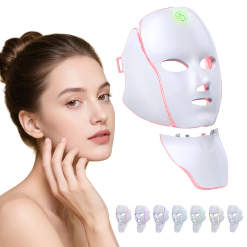 Red Light Therapy Mask for Face 7 Custom Modes with InfraredCordless LED Face Mask & Neck Mask Portable USB C Rechargeable for Home Use Working Travel Yoga