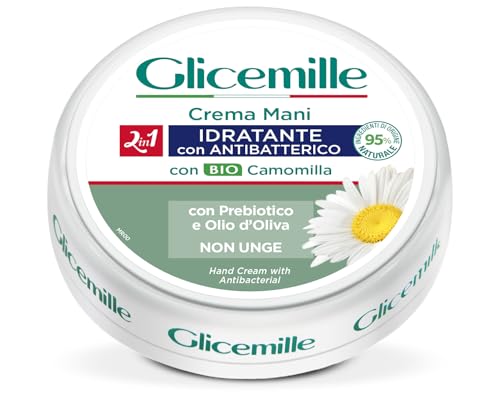 GLICEMILLE | Crema mani Idratante con Antibatterico, Giara, con un Attivo Antibatterico, Glicerina, Estratto Biologico di Camomilla e un Attivo Prebiotico, 100ml