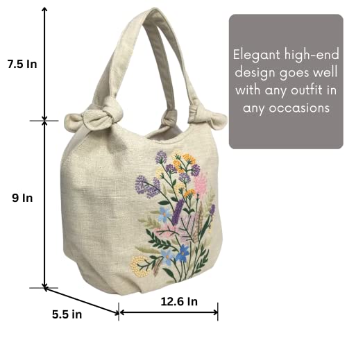 Image of HCRAFT Embroidered Handbags for Women, Colorful Flower Shoulder Tote Bag with Zipper Fabric Hobo Bags, Mother's Day Bag