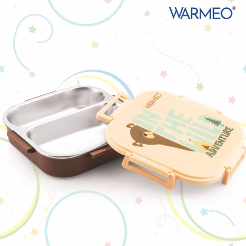 Image of WARMEO Jerry Insulated Lunch Box with Two Compartment BPA Free, Kids Lunch Box,Food Grade Ideal for School, Picnic, Office & Outdoor - 500ml Bear, Stainless Steel