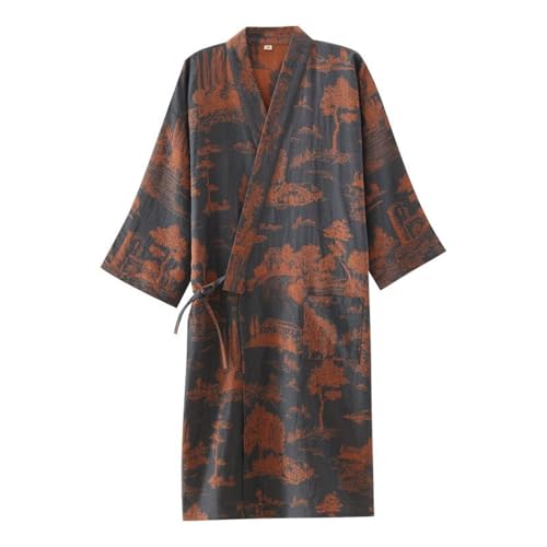 Lu's Chic Men's Summer Robe House Pjs Spring Cotton Comfy Knee Length V Neck Cool Trendy Loose Sleeping