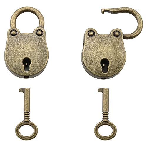 JianLing 2 Sets Mini Antique Bronze Locks and Keys, Retro Vintage Small Metal Padlock Archaize Style Mini Lock with Key