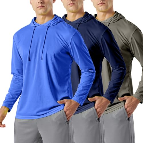 3PC or 6PC Men’s UPF 50+ Sun Protection Lightweight Long Sleeve Hoodie, Quick-Dry SPF UV Shirt for Outdoor Active Wear