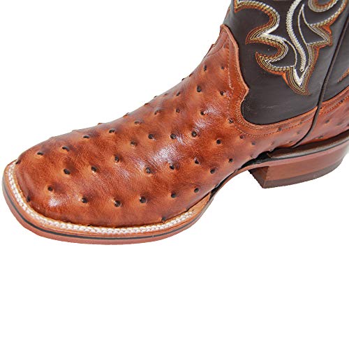 Western Shops Mens Genuine Cowhide Leather Quill Ostrich Print Western Cowboy Square Toe Rodeo Boots3