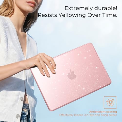 Image of EooCoo Compatible with Apple 2026 MacBook Neo Case 13 inch Mac Laptop A3404 with A18 Pro Chip & 13 inch Liquid Retina Display, Sparkly Transparent Hard Shell, Plastic Snap-on Cover, Glitter Crystal Blush