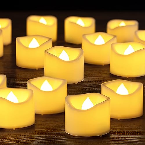 Image of 48 Pack 1.5 inch x 1.2 inch Tea Lights Battery Operated Votive Candles, Flameless Flickering LED Tealights Electric Outdoor Flicker Fake Tealight Candles Bulk for Wedding Halloween Christmas Decorations
