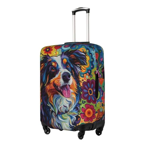 happy Australian Shepherd Elastic Travel Luggage Cover Travel Suitcase Protective Cover2