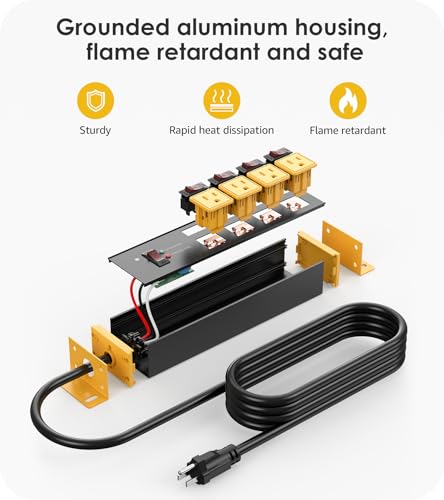 Image of CCCEI 2PCS Heavy Duty Power Strip Surge Protector 20 AMP Individual Switches. 12 Gauge Extension Cord with Multiple Outlets. Garage, Shop, Industrial Wall Mount Electric Extender. 4FT, Yellow.