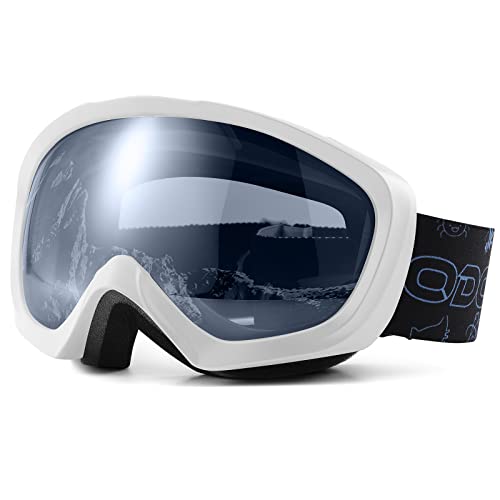 Odoland Children's Ski Goggles Snowboard Goggles for Boys and Girls, Helmet Compatible Mirrored Snow Goggles UV Protection Anti-Fog for Skiing Skating Blue Lens Vlt 19%