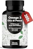 Olio di Pesce Omega 3 2000 mg – 300 Capsule – Integratore Omega 3 1000mg EPA & 500mg DHA per Dose Giornaliera – Omega3 Forma Trigliceride – Senza Retrogusto di Pesce – Prodotto in Germania