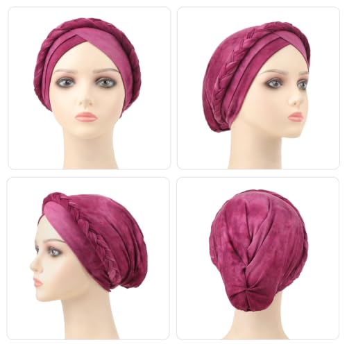 Image of DRESHOW Turban Pre-Tied Twisted Hat Thread African Head Wraps for Black Women Chemo Cancer Cap Braid Hair Cover