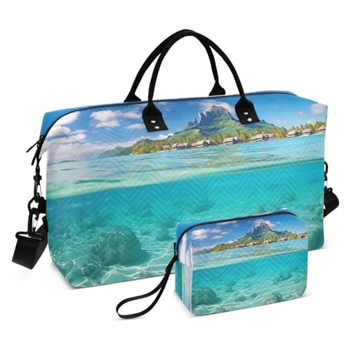 Travel Duffel Bag Tropical Beach Underwater Gym Bag Sports Tote Bag with Multiple Interior Pockets Shoulder Weekender Bag for Women Men with Toiletry Bag 20.5”x 7.9”x 13.8