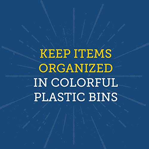 Really Good Stuff Large Plastic Book and Organizer Bins, Dividers, Built-in Label Holder, 13½" by 13½" by 7¾" (Neon Set of 4) - for Picture Books, Large Reference Books in Classroom or Home