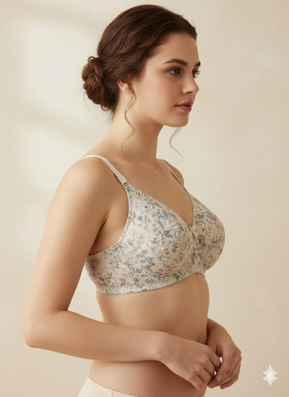 Image of Narsingha Dreams Women's Cotton Blend Floral Printed Non-Padded Plus Size Heavy Bust Minimizer Full Coverage T-Shirt Bra Combo Pack of 3