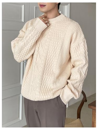 Men's Textured Long Sleeve Knit Sweater Drop Shoulder Mock Neck Pullover Top4