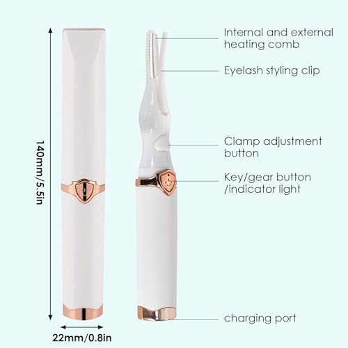 Beheizbare Wimpernzange,Elektrische Wimpernzange mit 3 Temperaturstufen,USB-Wiederaufladbare Heated Eyelash Curler,Schnelles Aufheizen in 30 Sekunden,Silikon Wimpernbürste für Echte,Falsche (Weiß)