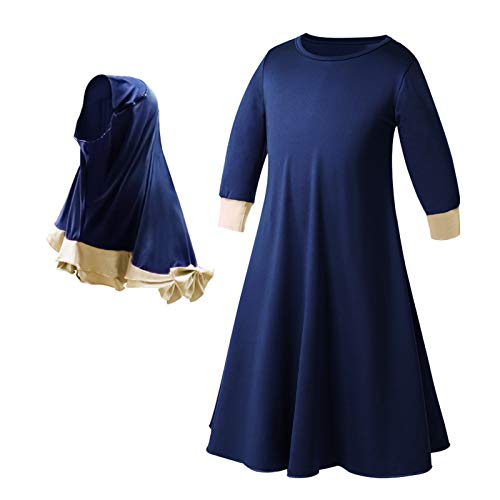 Haodasi Muslimische Mädchen Outfits Arabisches Langes Kleid + Hijab Islamische Abaya Kinder Gebetskleid Maxi Robe Kaftan Dubai Kleid Cover