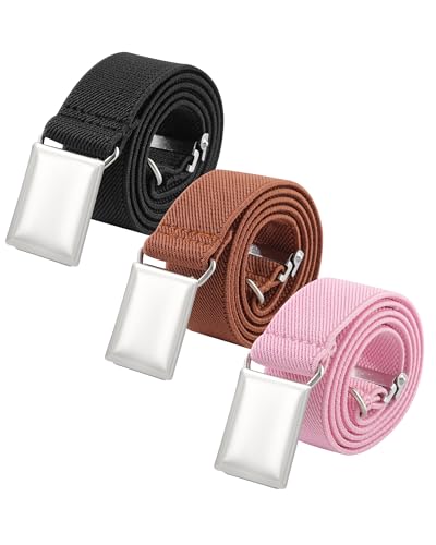 AWAYTR Toddler Boy Kids Buckle Belt - Adjustable Elastic Child Silver Buckle Belts, 3 Pieces