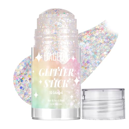 Prreal Bâton de paillettes blanches colorées pour le corps, maquillage scintillant pour le visage pour femme, accessoires de tenue rave, holographique sirène paillettes, bâton de peinture pour le