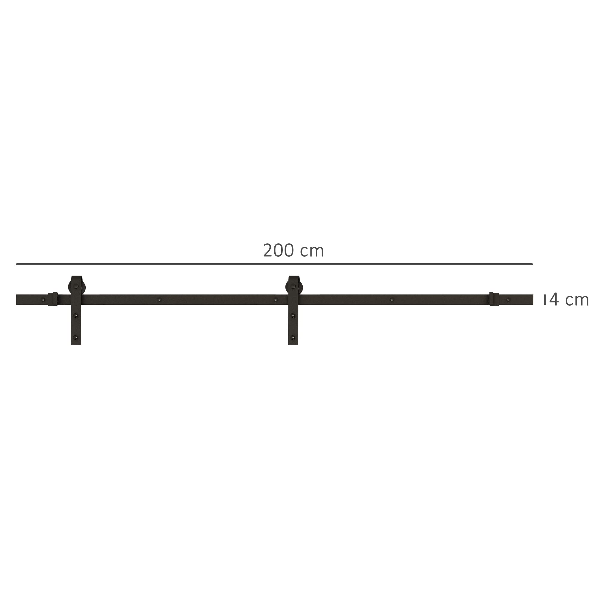 HOMCOM Juego de herrajes para puerta corredera 200 cm juego completo con rieles, rodillos, topes de riel, juego de tornillos para puerta, sistema de puerta corredera de acero al carbono negro