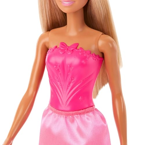 Image of Barbie Royal Fashion Doll with Blonde Hair, Removable Skirt & Accessories, Pink Butterfly-Themed Monochromatic Look