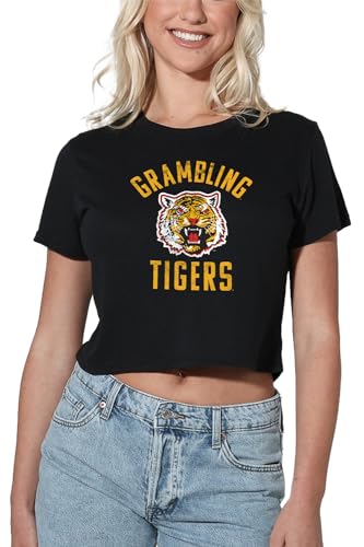 Grambling State University Official Tigers Logo Women's Crop Top T-Shirt, Black, Medium