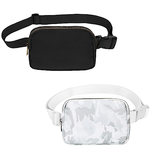 Image of VOROLO Fanny Pack Women And Men Crossbody Bag Black+Camo White