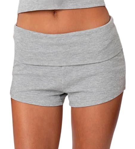 Image of KMBANGI Womens Fold Over Shorts Elastic Waist Y2k Lounge Shorts Foldover Cute Pajama Micro Bottoms Mini Shorts Sleepwear